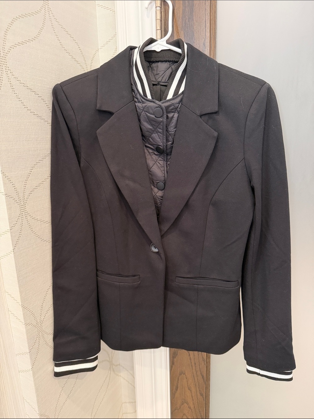 Evereve Black Blazer with Quilted Bomber-Style Liner